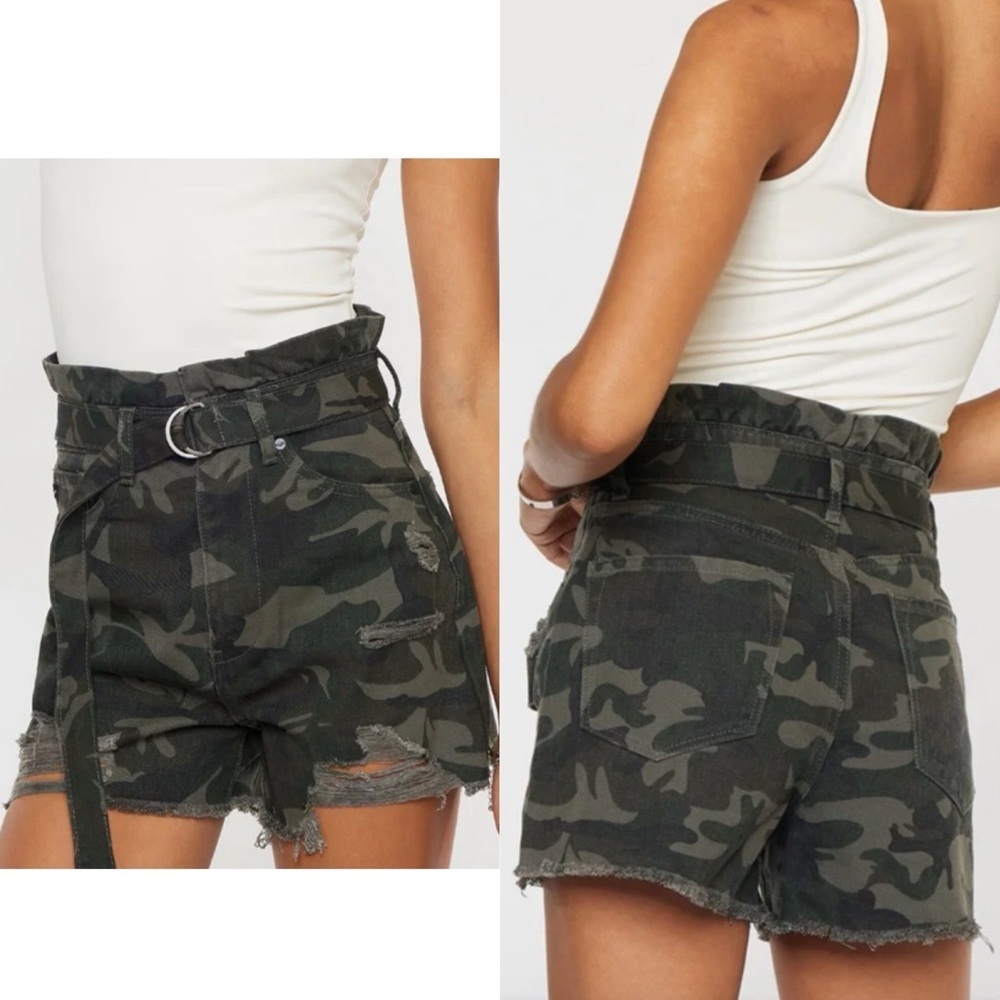 KanCan Hunter Camo Ultra High Rise Belted Shorts Medium - Picture 16 of 16